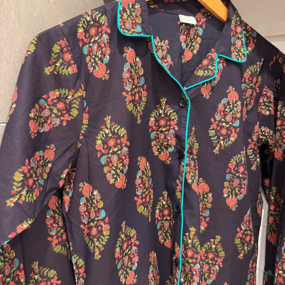 Floral Print Pajama Set - Navy and Pink - Picture 2 of 8